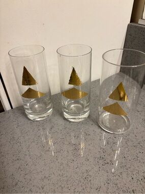 Set of 3 Tall Glasses with Gold Triangle Accent